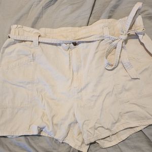 Cream Linen Shorts with Belt